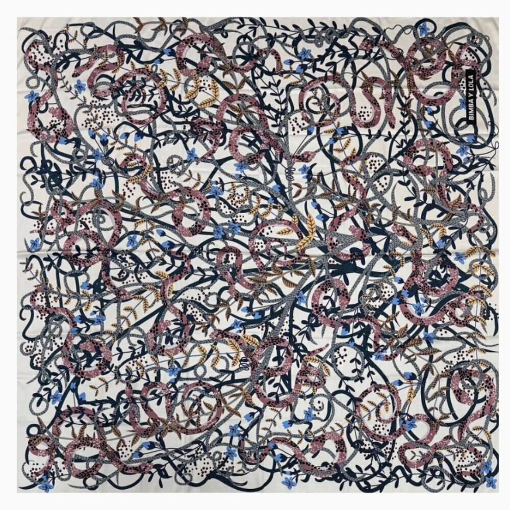 Bimba y Lola Silk Scarf Snake Print Abstract Neutral Square Designer
